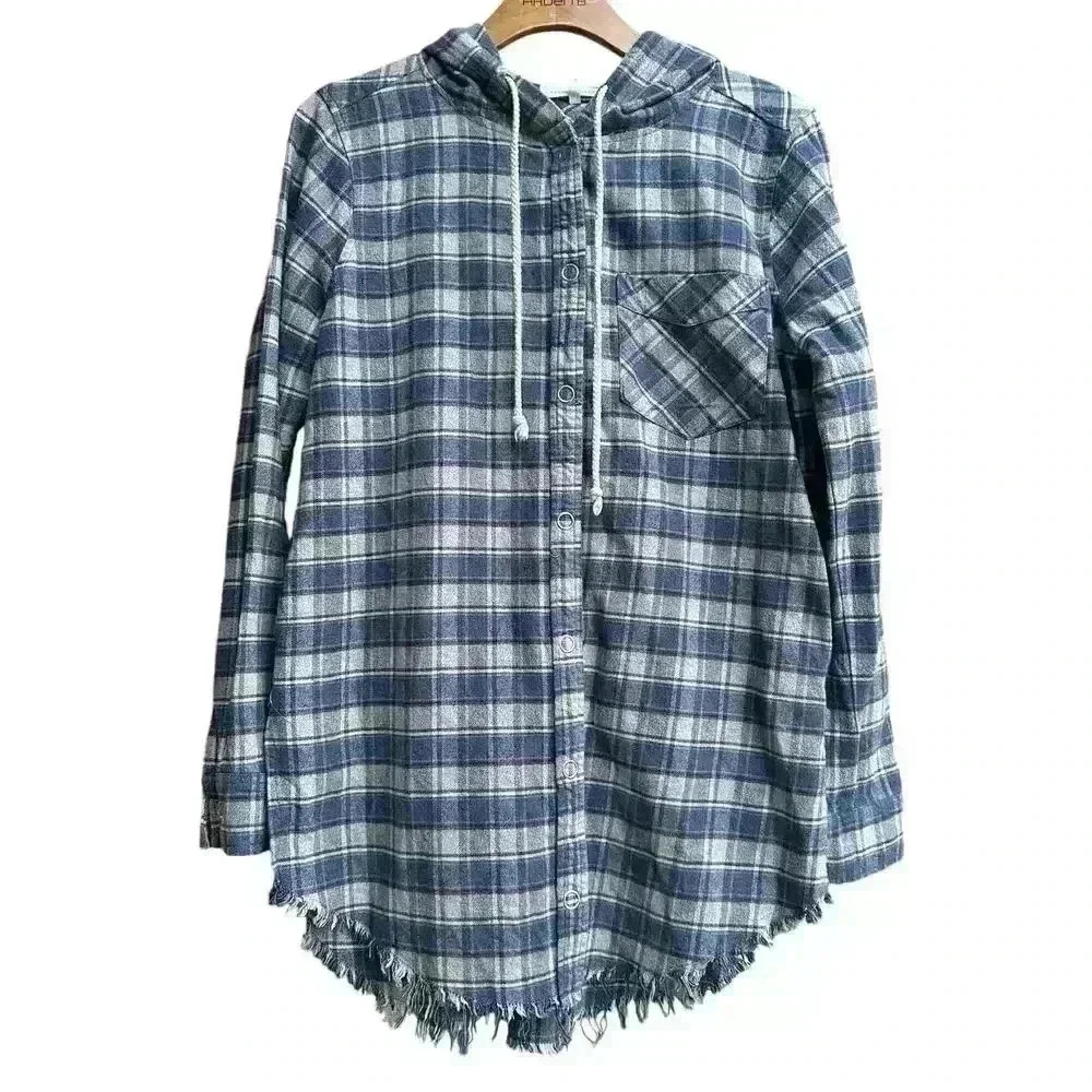 Gilded Intent Snap Front Hooded Flannel Shirt. Size: M
